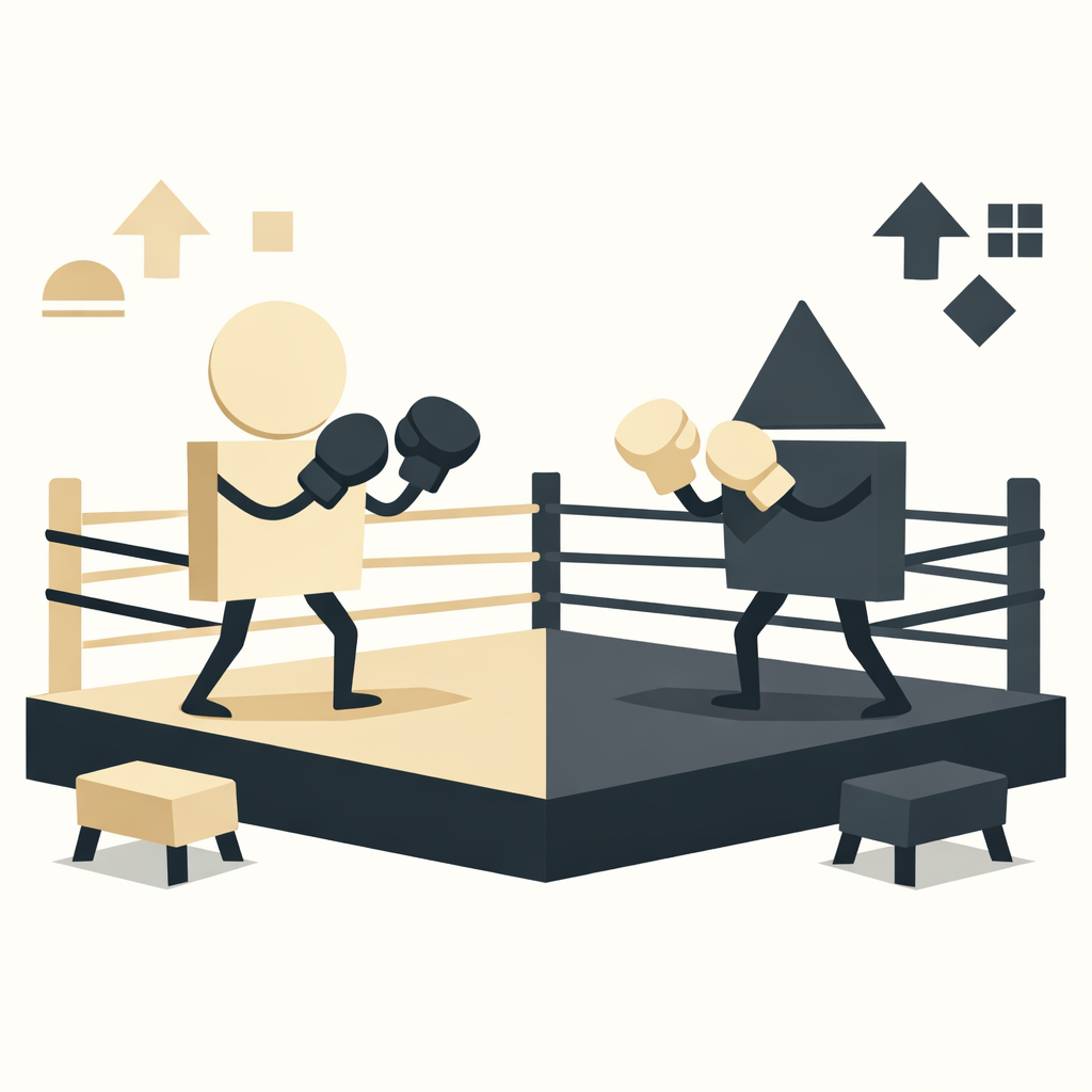 Abstract illustration of two competing job board platforms